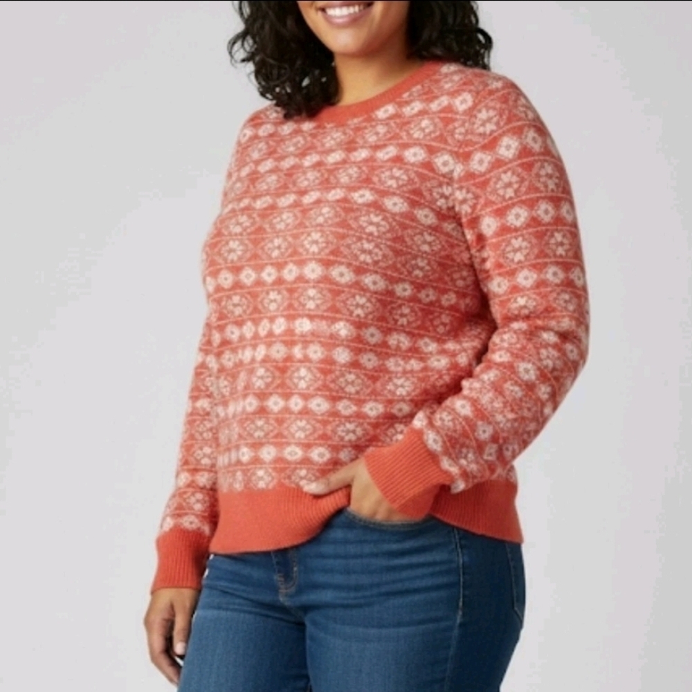 Vintage Gap Crewneck Coral Fair Isle Knit Lambs Wool Sweater Size XXL